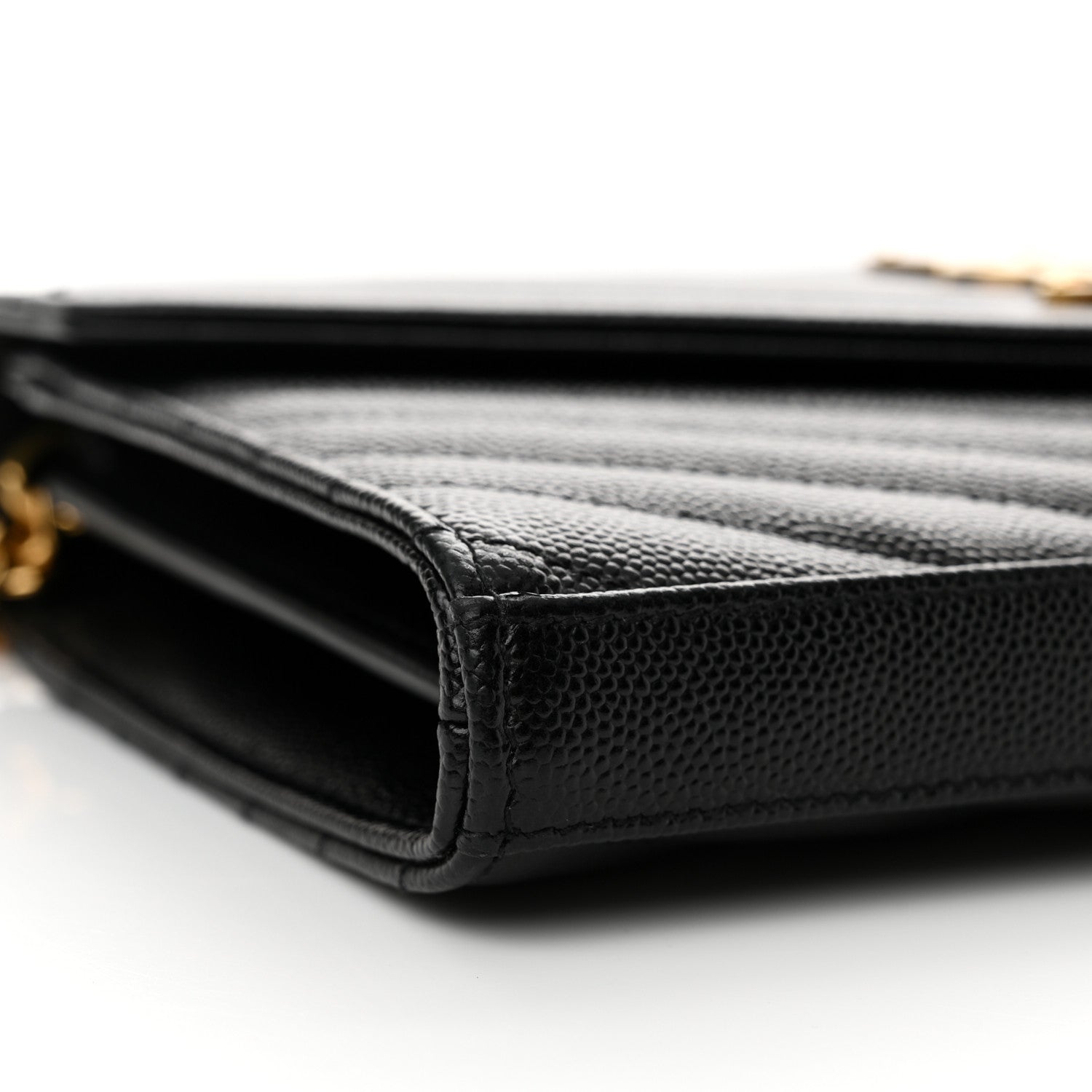 Saint Laurent Grain De Poudre Matelasse Chevron Monogram Chain Wallet Black 8 of 13