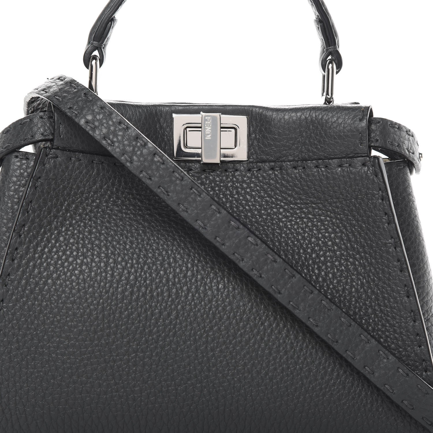Fendi Cuoio Romano Selleria Bi-Color Mini Peekaboo Iconic Satchel Asfalto Latte 10 of 12