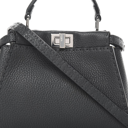 Fendi Cuoio Romano Selleria Bi-Color Mini Peekaboo Iconic Satchel Asfalto Latte 10 of 12