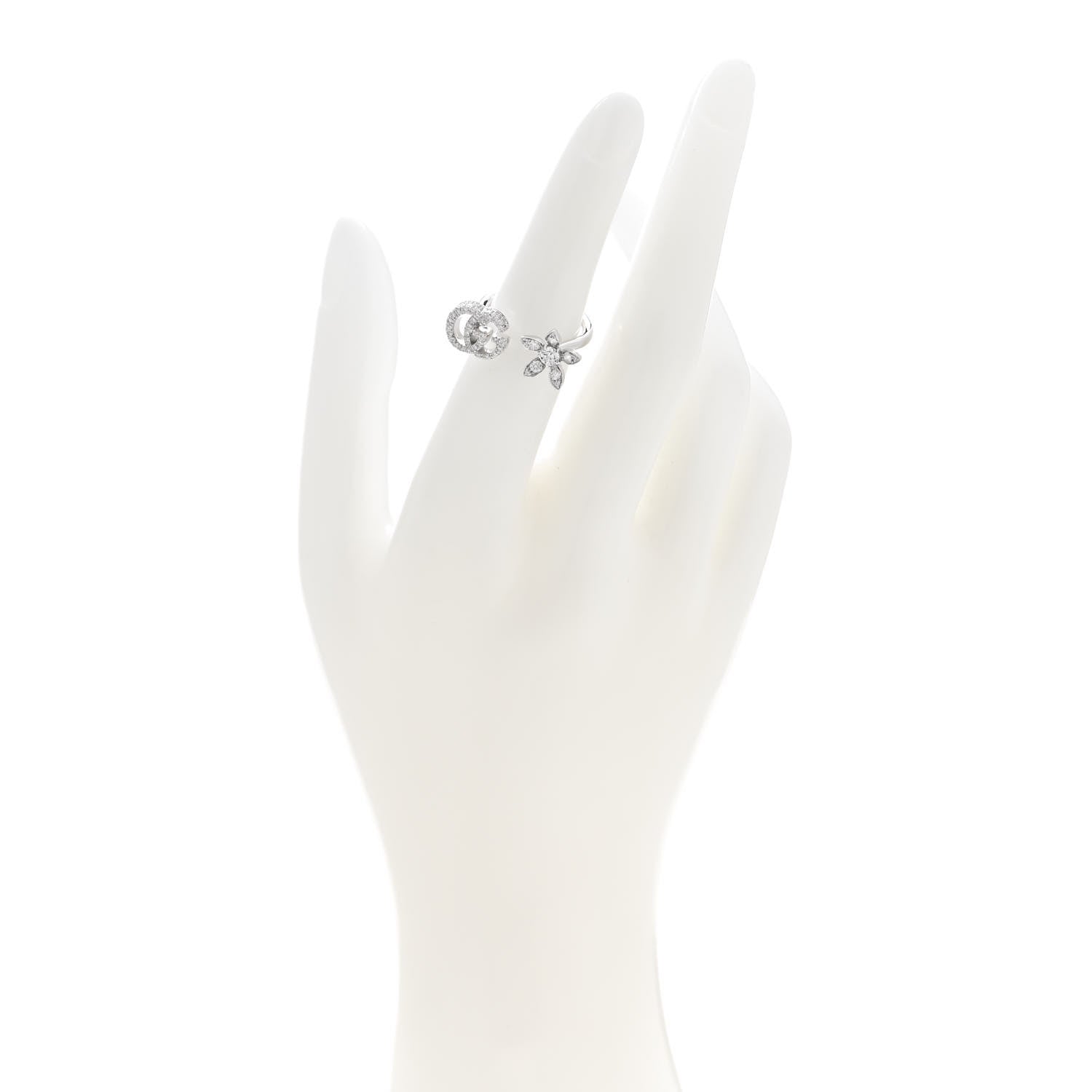 Gucci 18K White Gold Diamond Flora GG Open Ring 51 5.75 2 of 7
