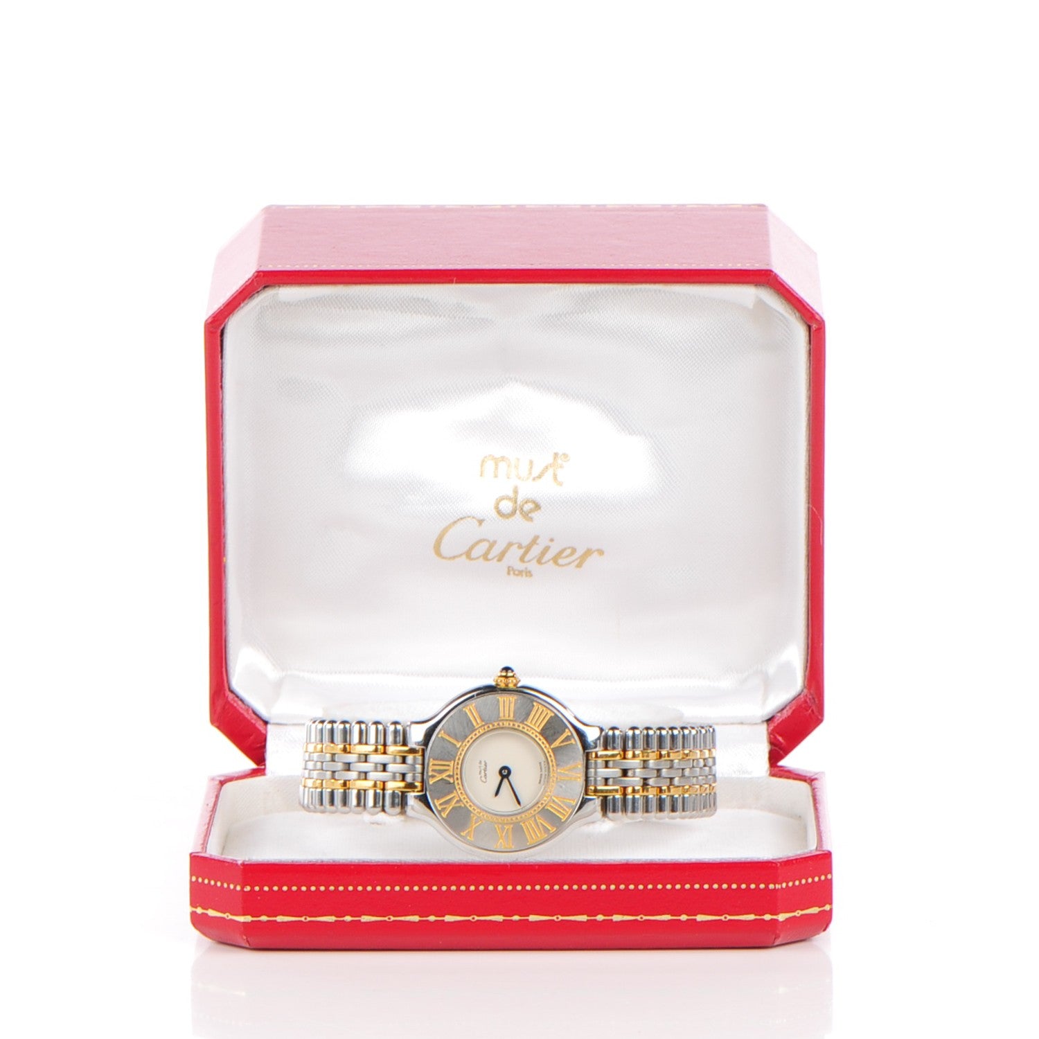 Cartier Stainless Steel 18K Yellow Gold 28mm Must De 21 Bullet Link Quartz Watch 7 of 7