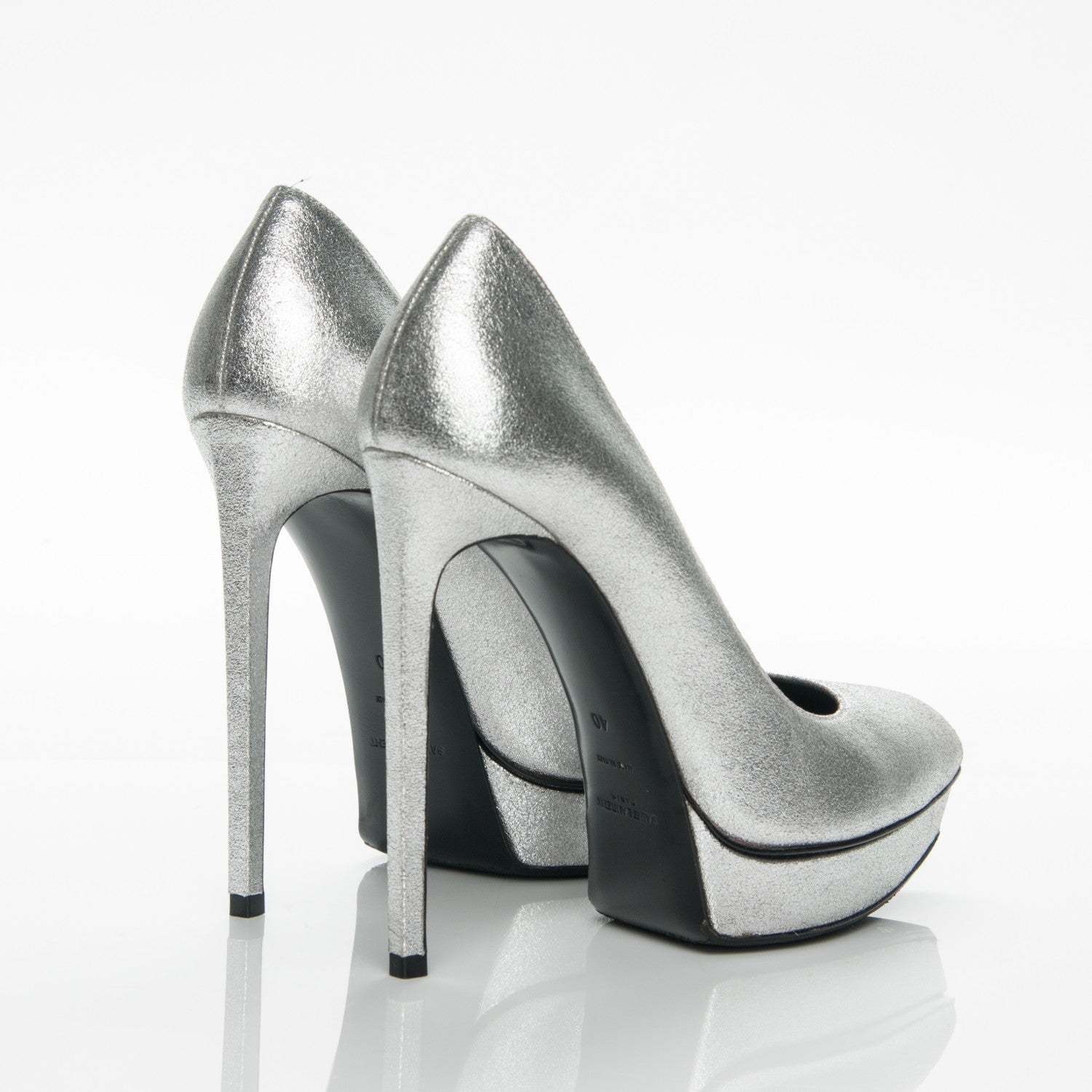 Saint Laurent Metallic Calfskin Janis 105 Pumps 40 Silver 4 of 6