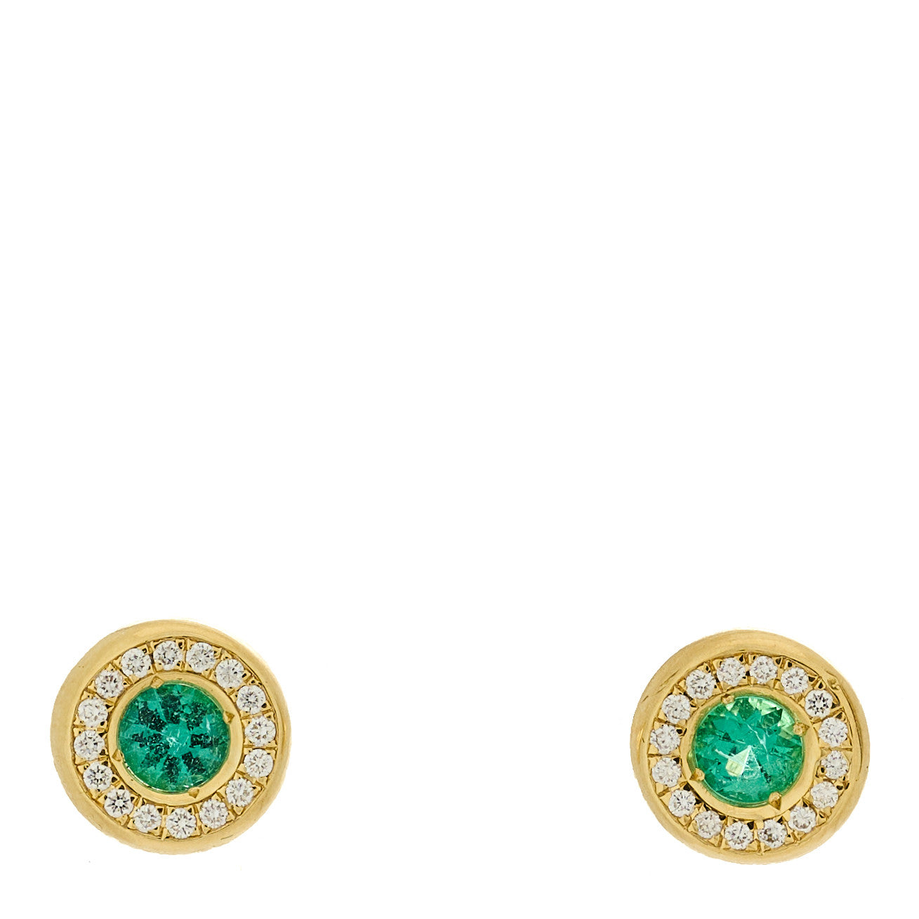 Roberto Coin 18K Yellow Gold Diamond Emerald Halo Stud Earrings 1 of 4