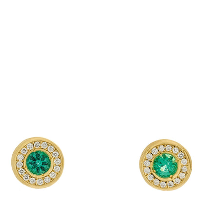 Roberto Coin 18K Yellow Gold Diamond Emerald Halo Stud Earrings 1 of 4