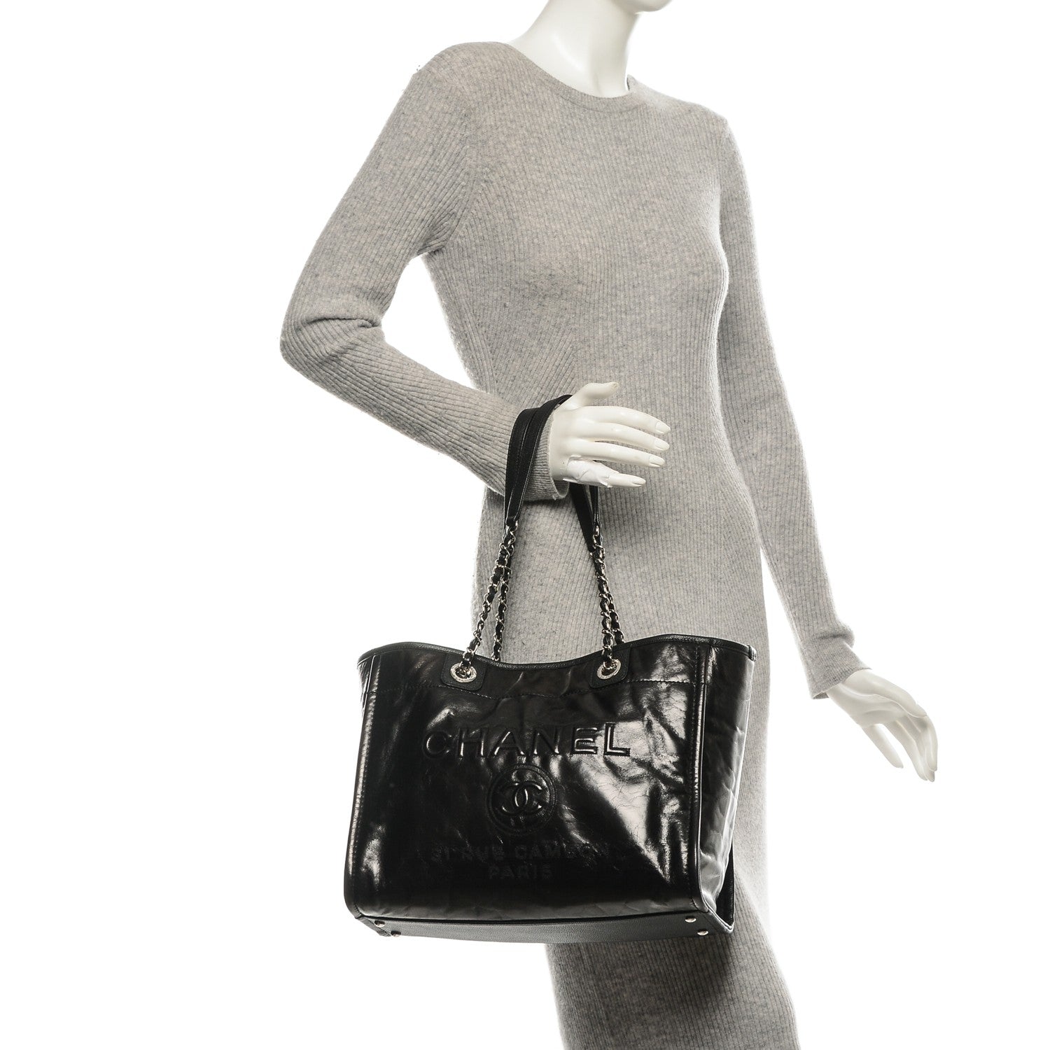 Chanel Glazed Calfskin Small Deauville Tote Black 2 of 7