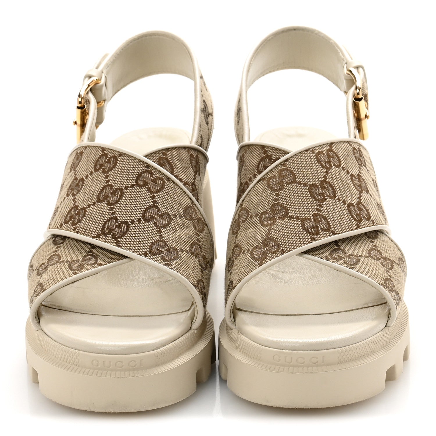 Gucci Monogram Granada Kid Trip 40/72mm Lug Sole Sandals 40 Beige Ebony Mystic White 3 of 9