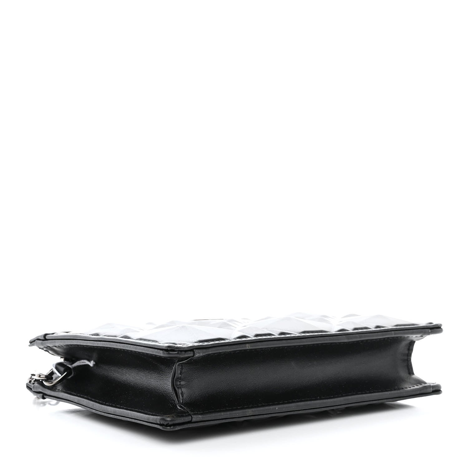 Christian Dior Calfskin Macrocannage Diamond Caro Zipped Pouch With Chain Black 4 of 13