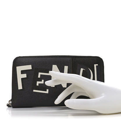 Fendi Vitello Elite Stampa Shadow Zip Around Wallet Asfalto Sunflower 2 of 8