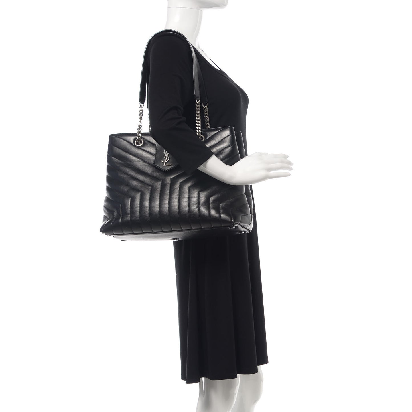 Calfskin Y Quilted Monogram Large Loulou Shopper Black