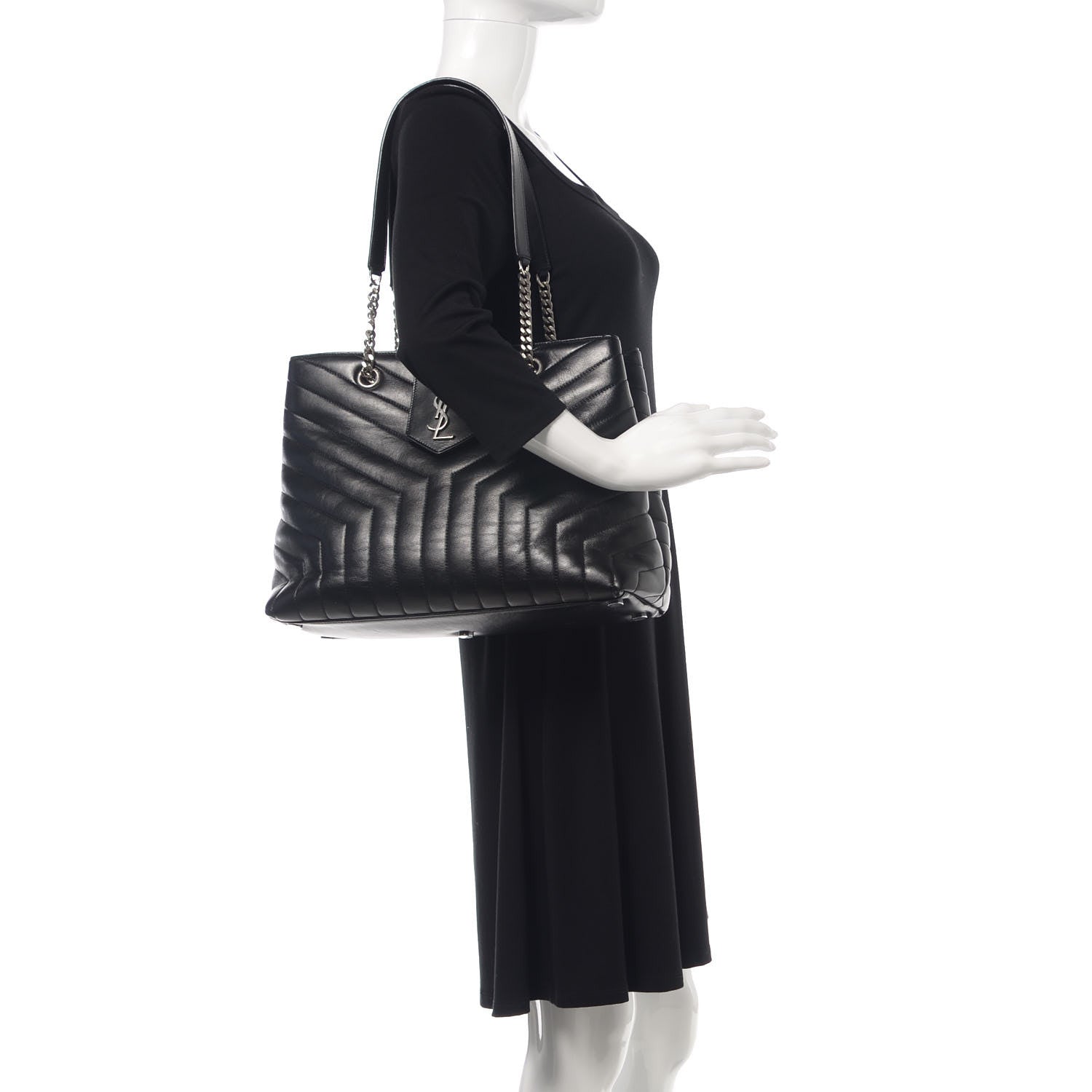 Saint Laurent Calfskin Y Quilted Monogram Large Loulou Shopper Black 2 of 14