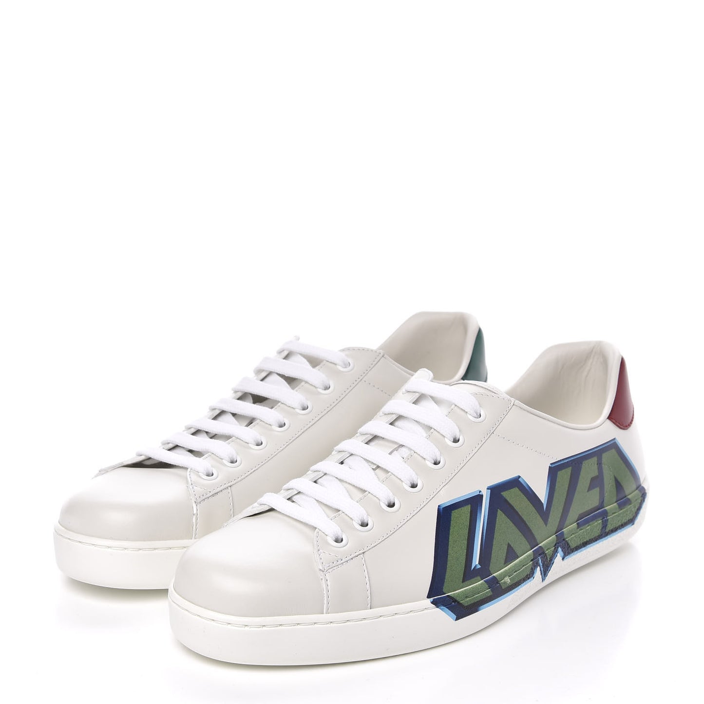 Calfskin Nappa LOVED Print Mens Ace Sneakers 9.5 White Red Flame Green