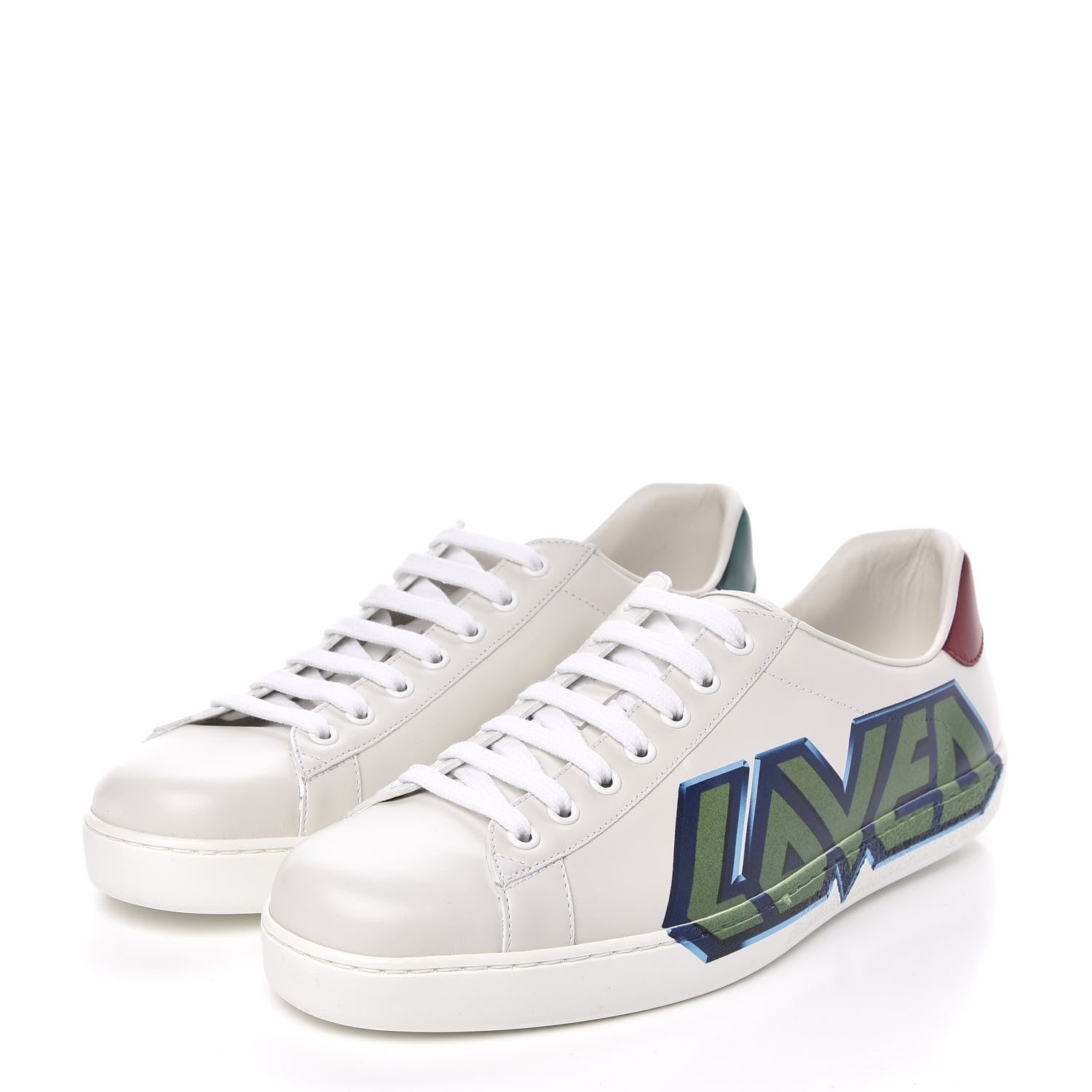 Gucci Calfskin Nappa LOVED Print Mens Ace Sneakers 9.5 White Red Flame Green 3 of 9
