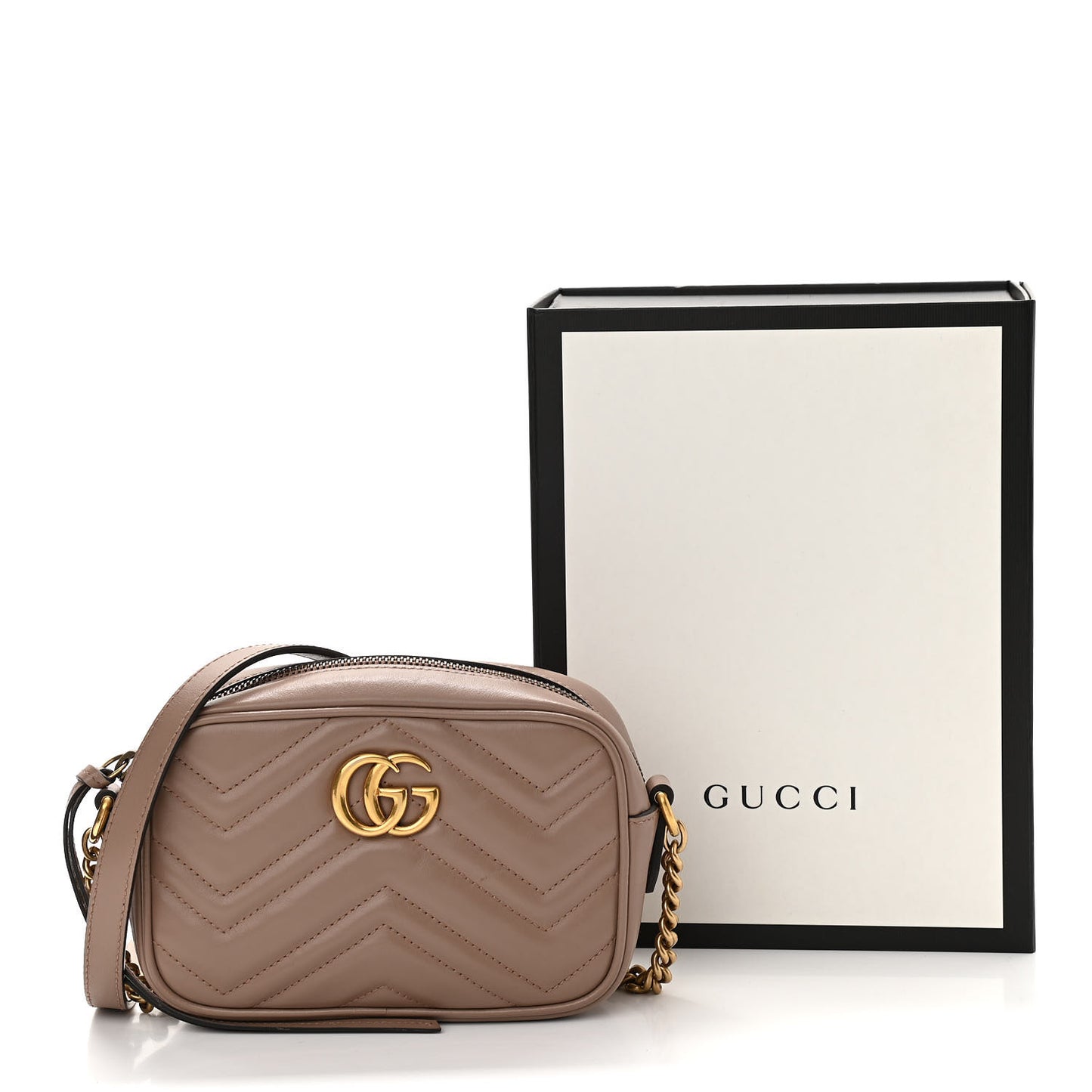 Calfskin Matelasse Mini GG Marmont Chain Shoulder Bag Porcelain Rose