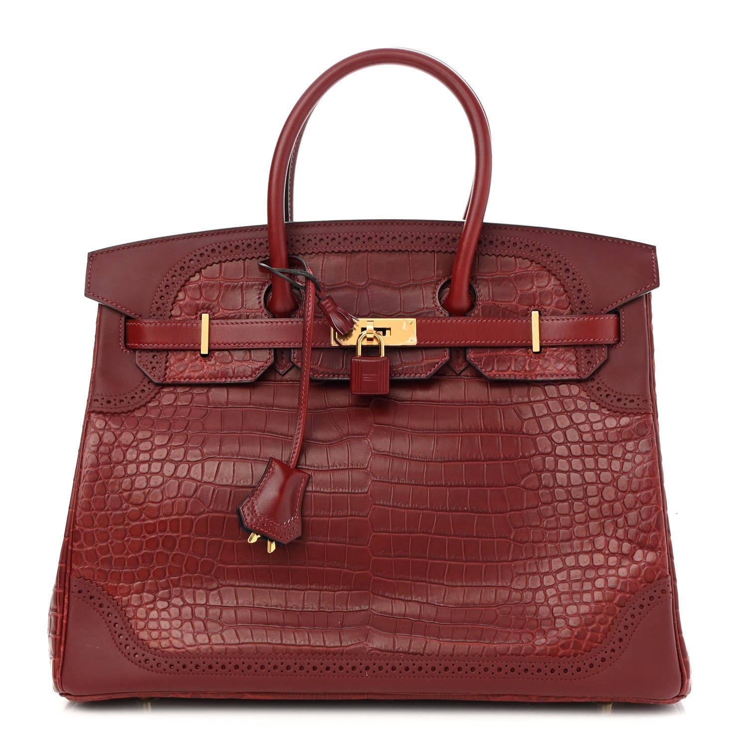 Hermes Matte Porosus Crocodile Swift Grand Marriage Ghillies Birkin 35 Rouge H Bourgogne 1 of 9