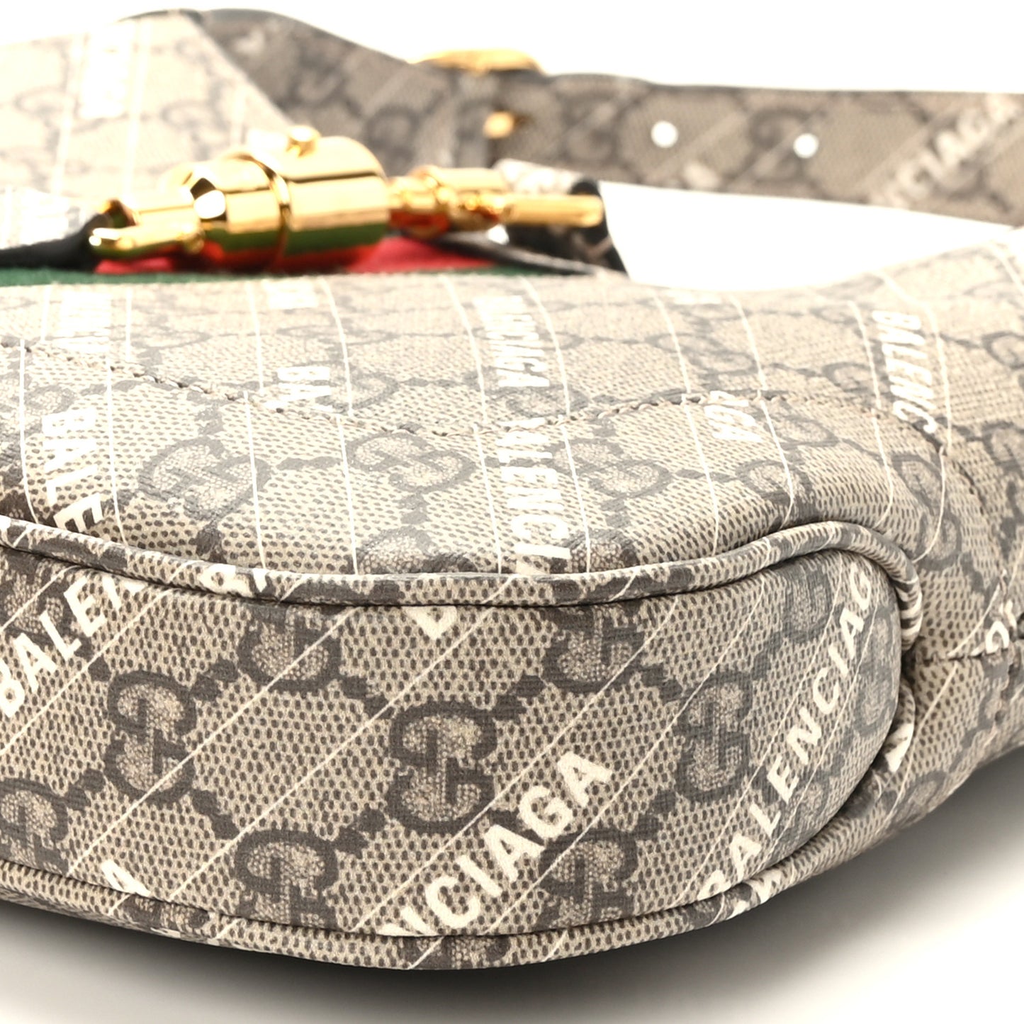 X BALENCIAGA GG Supreme Monogram Striped Logo Print Web Small Jackie 1961 Hobo Beige Ebony Mystic White