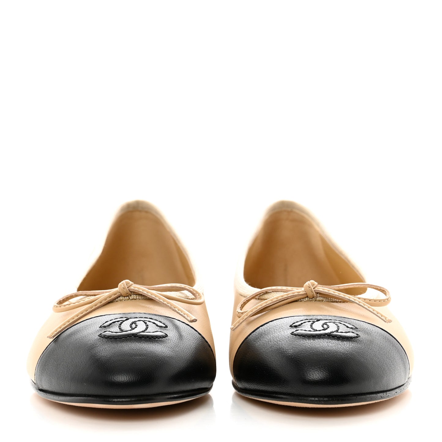 Lambskin Cap Toe CC Ballerina Flats 37.5 Beige Black