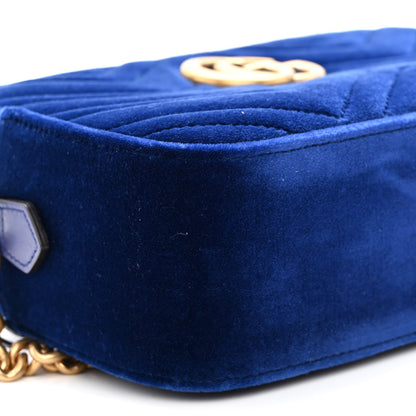 Gucci Velvet Matelasse Small GG Marmont Chain Shoulder Bag Cobalt 9 of 11
