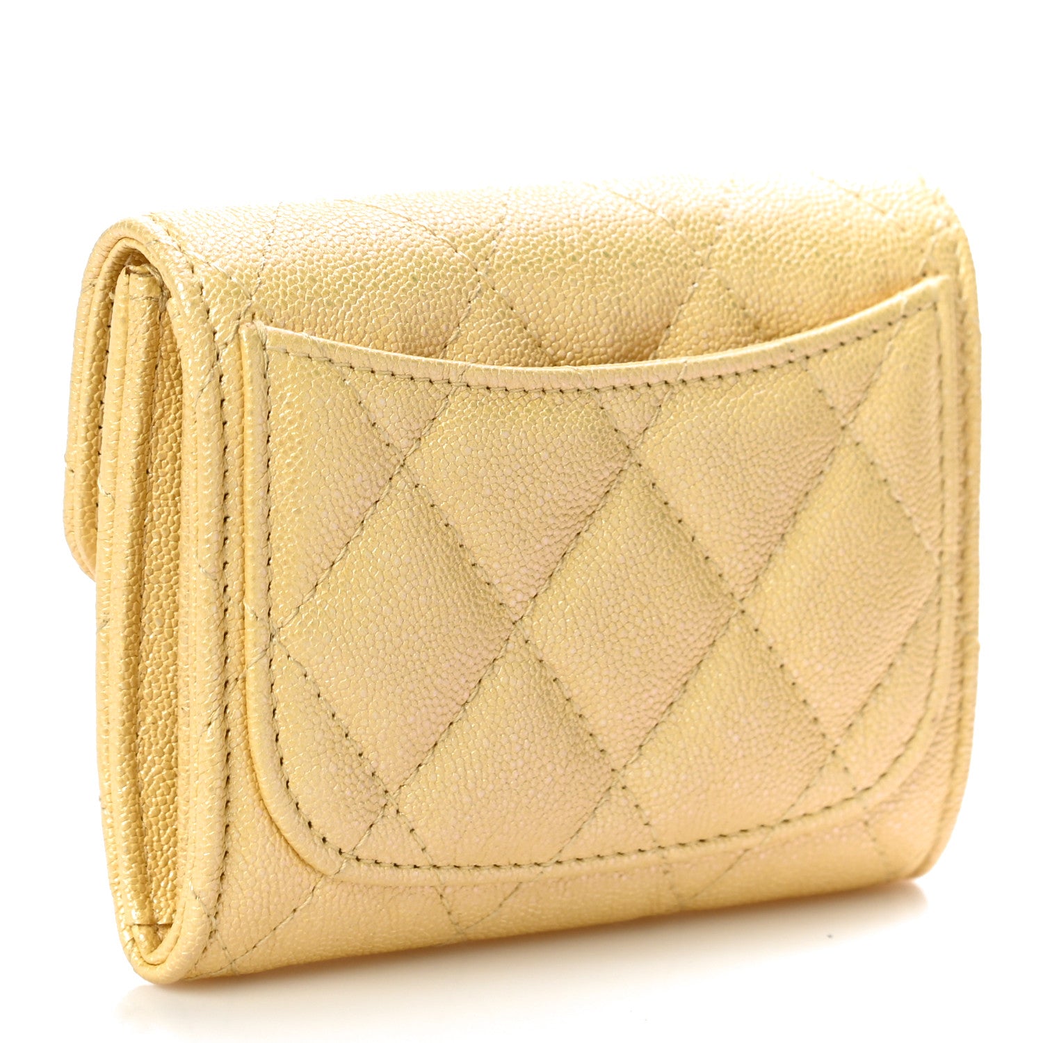 Chanel Iridescent Caviar Quilted Flap Card Holder Yellow 3 of 12
