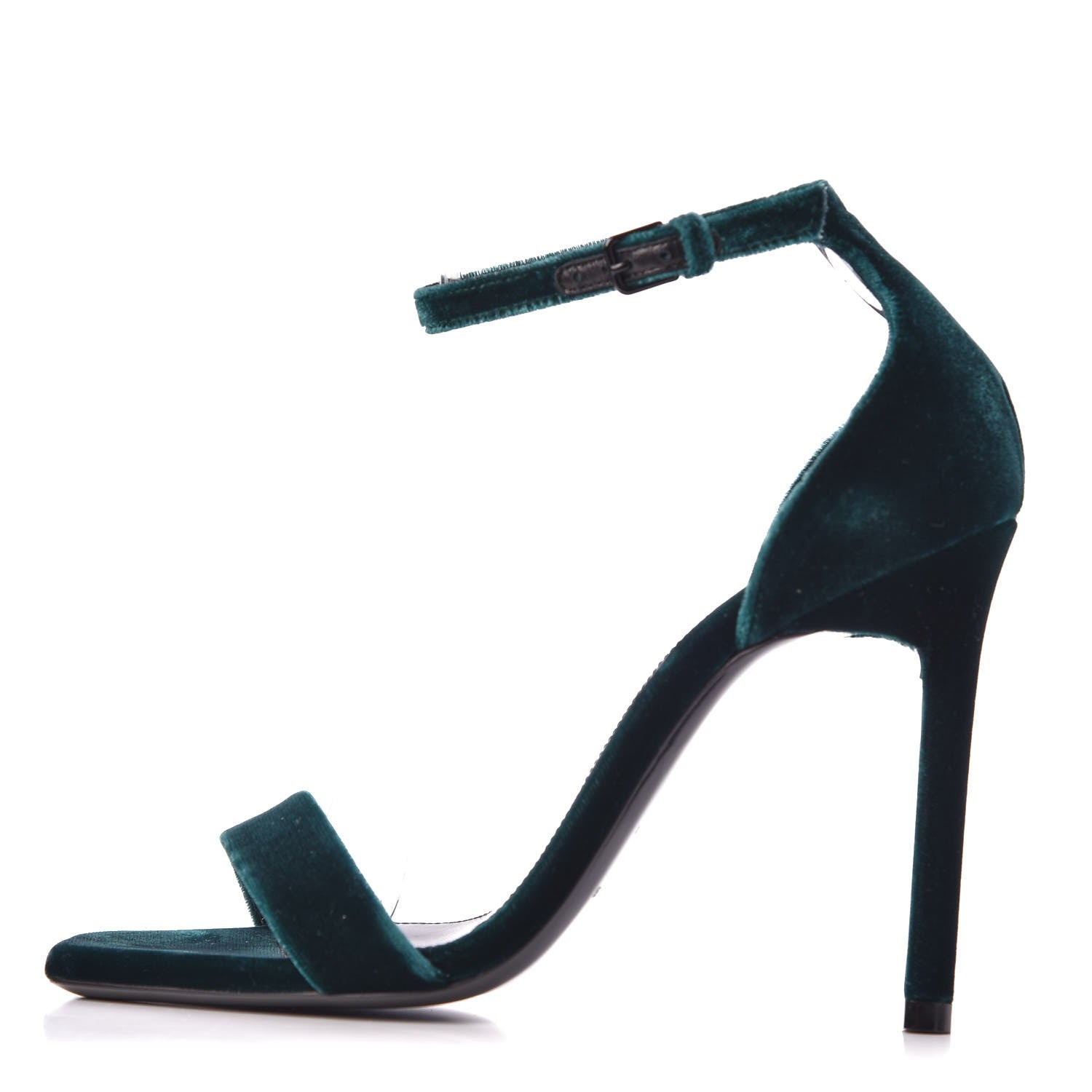 Saint Laurent Velvet Amber 105 Ankle Strap Sandals 36 Malachite 1 of 10