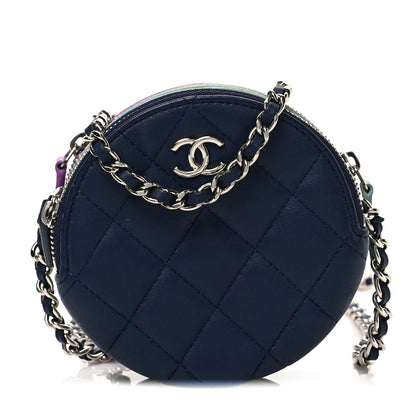 Chanel Lambskin Quilted Round Clutch With Chain Navy Blue Green Purple 1 of 8