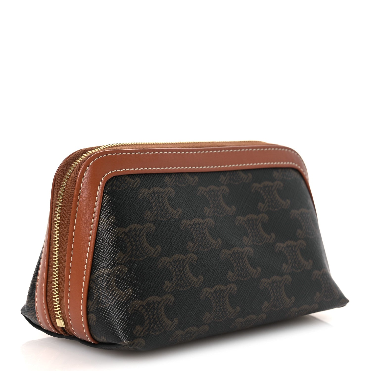 Celine Triomphe Canvas Calfskin Small Cosmetic Pouch Tan 3 of 11