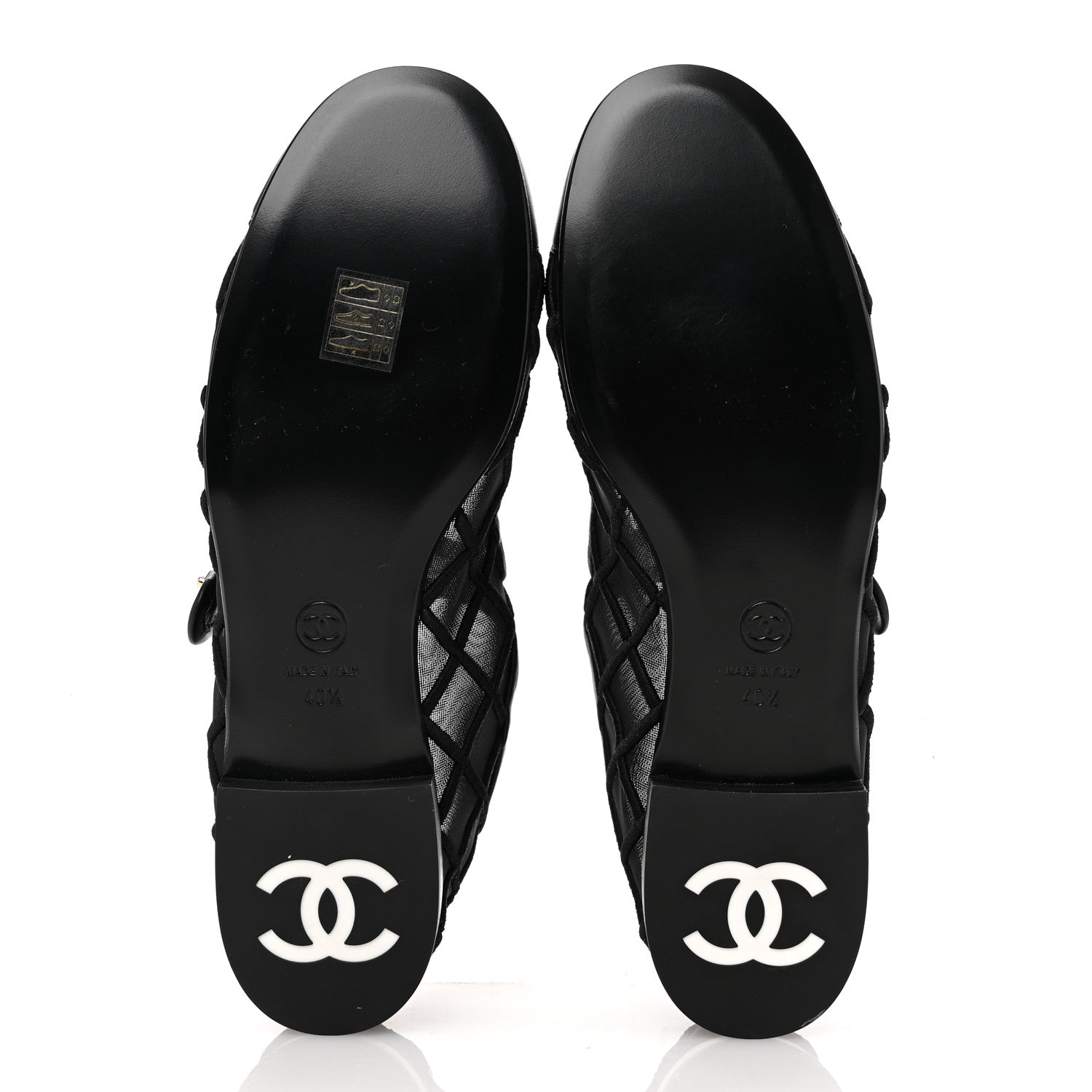 Chanel Lambskin Fabric Mesh Quilted Mary Jane Cap Toe Flats 40.5 Black 6 of 9