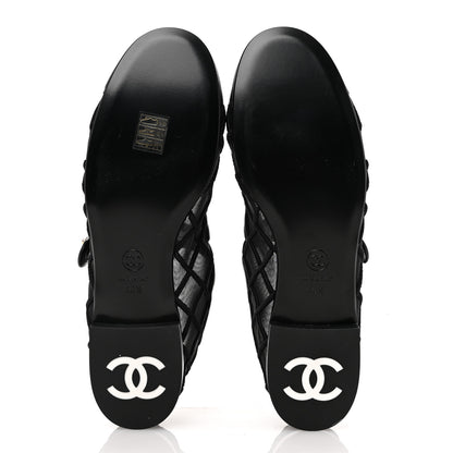 Chanel Lambskin Fabric Mesh Quilted Mary Jane Cap Toe Flats 40.5 Black 6 of 9