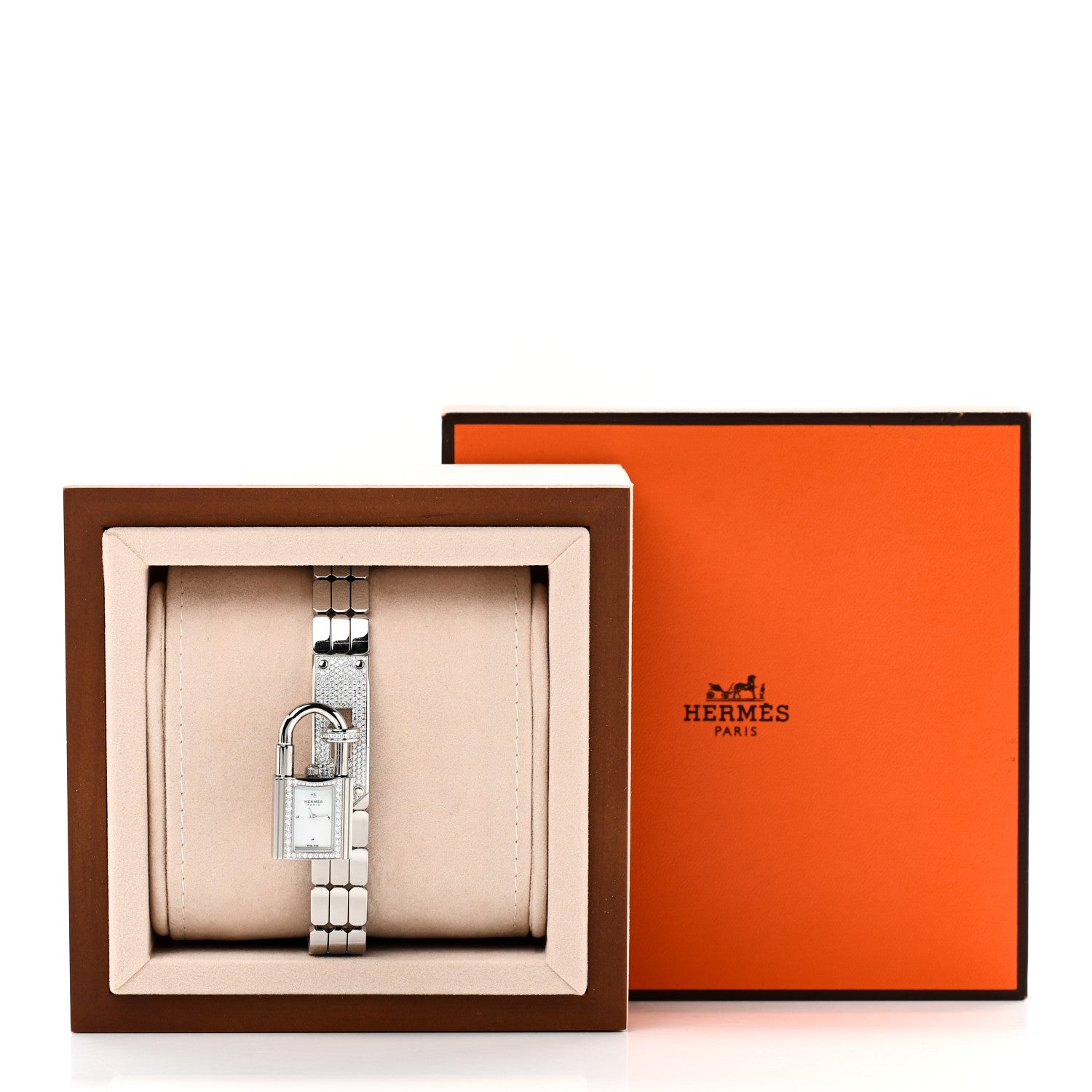 Hermes Stainless Steel Diamond Pave 16mm Kelly Quartz Watch 6 of 6