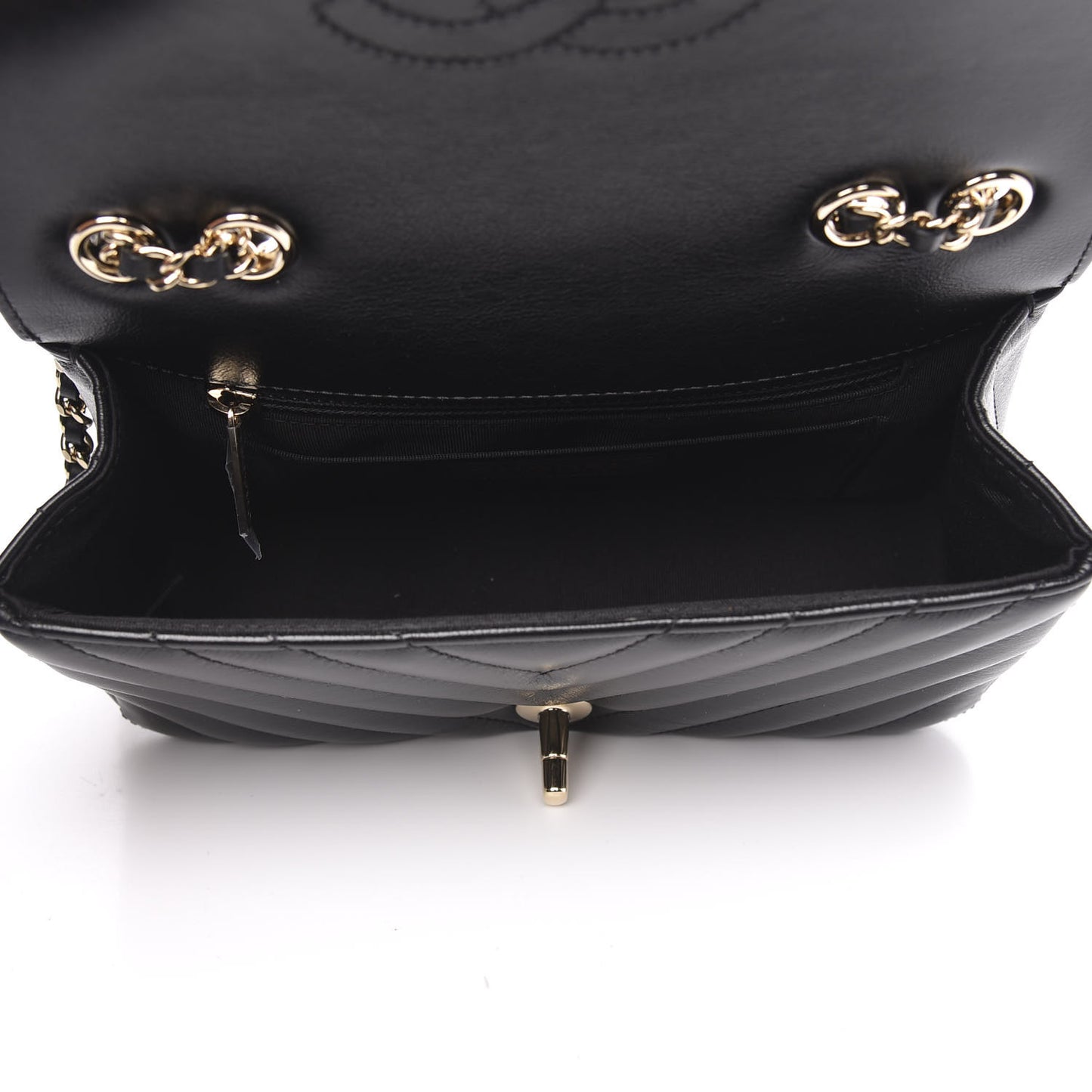 Calfskin Chevron Quilted Mini Statement Flap Black