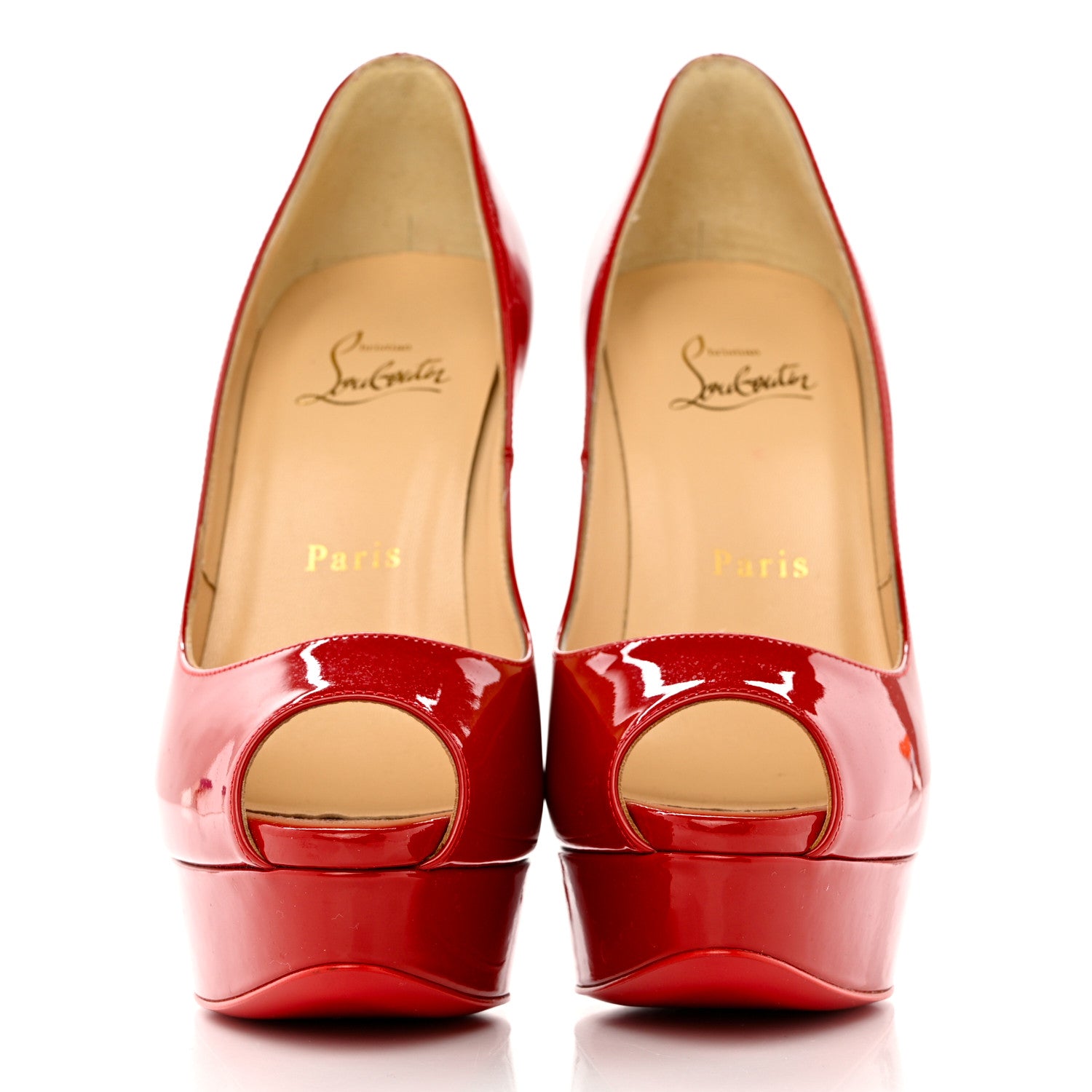 Christian Louboutin Patent Loubitag Fetish Peep 150 Pumps 37.5 Red