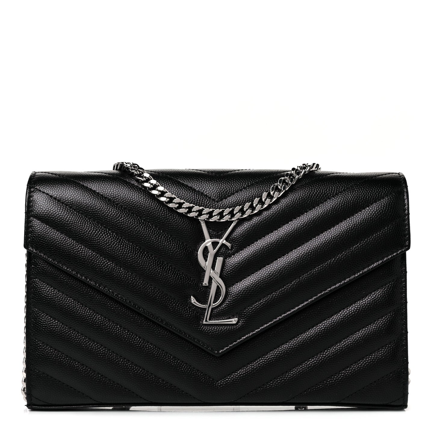 Grain De Poudre Matelasse Chevron Monogram Chain Wallet Black