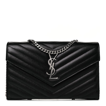 Saint Laurent Grain De Poudre Matelasse Chevron Monogram Chain Wallet Black 1 of 9
