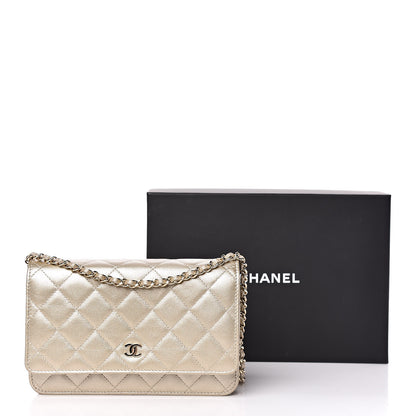 Chanel Pearly Caviar Quilted Wallet On Chain WOC Light Gold 12 of 12