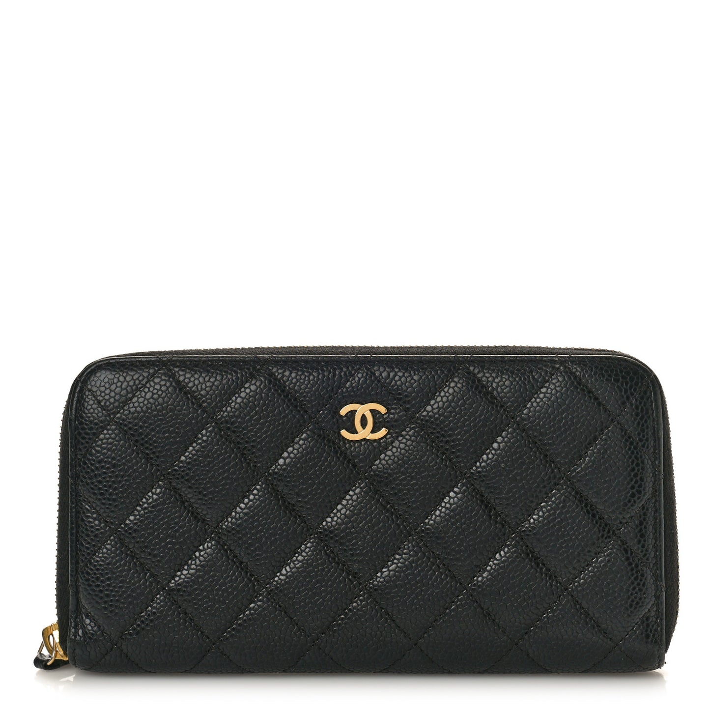 Caviar Quilted Large Gusset Zip Around Wallet Black