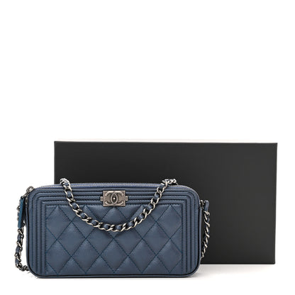 Chanel Metallic Caviar Quilted Small Boy Clutch With Chain Navy 13 of 13