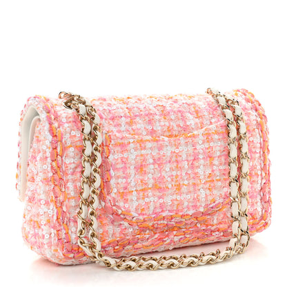 Chanel Tweed Braid Sequin Medium Double Flap White Pink Orange 3 of 10