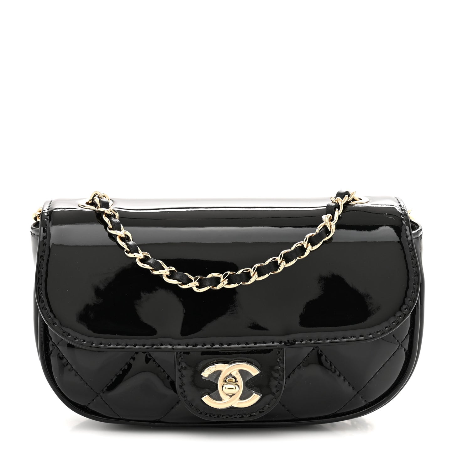 Patent Calfskin Quilted Mini Clutch Black
