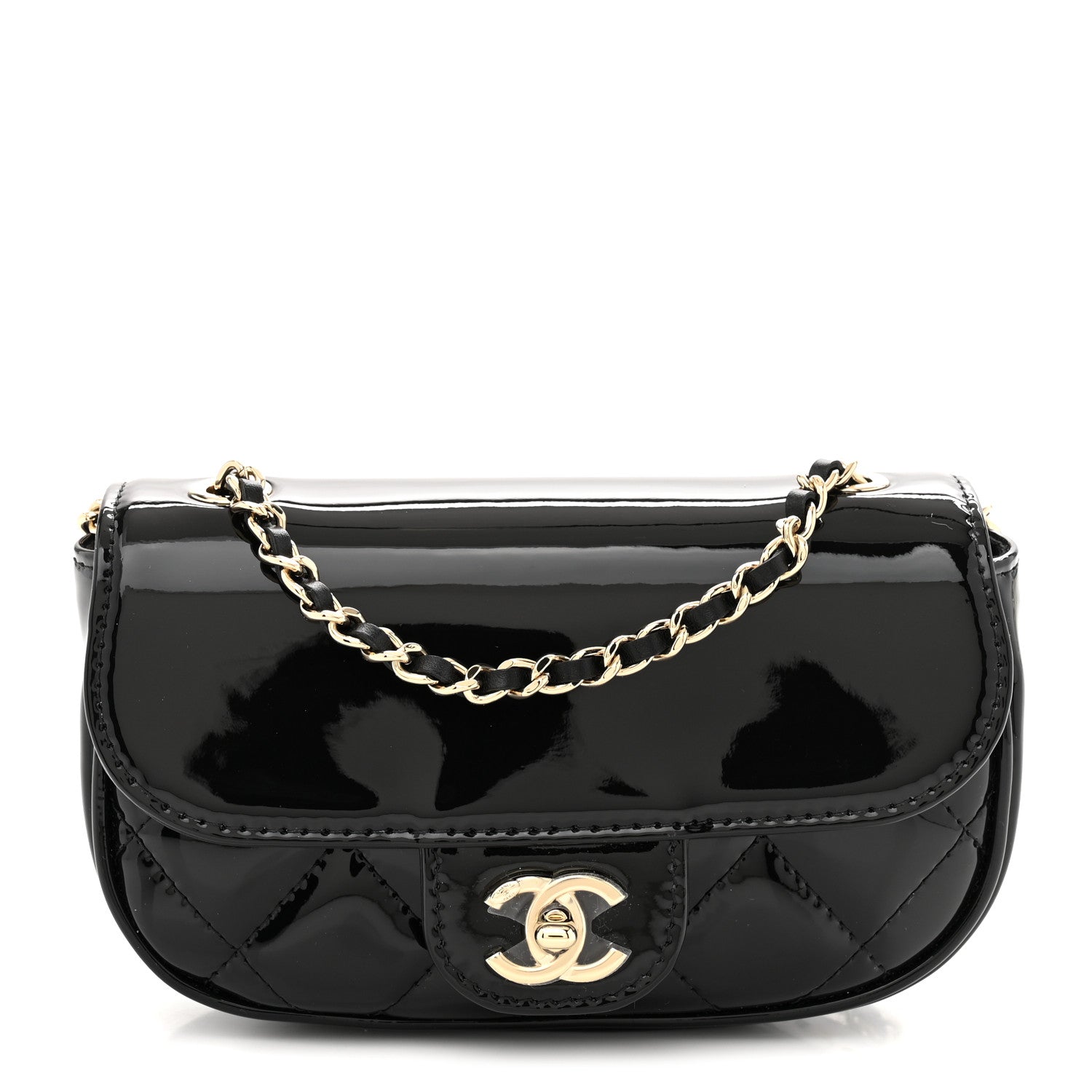 Chanel Patent Calfskin Quilted Mini Clutch Black 1 of 10