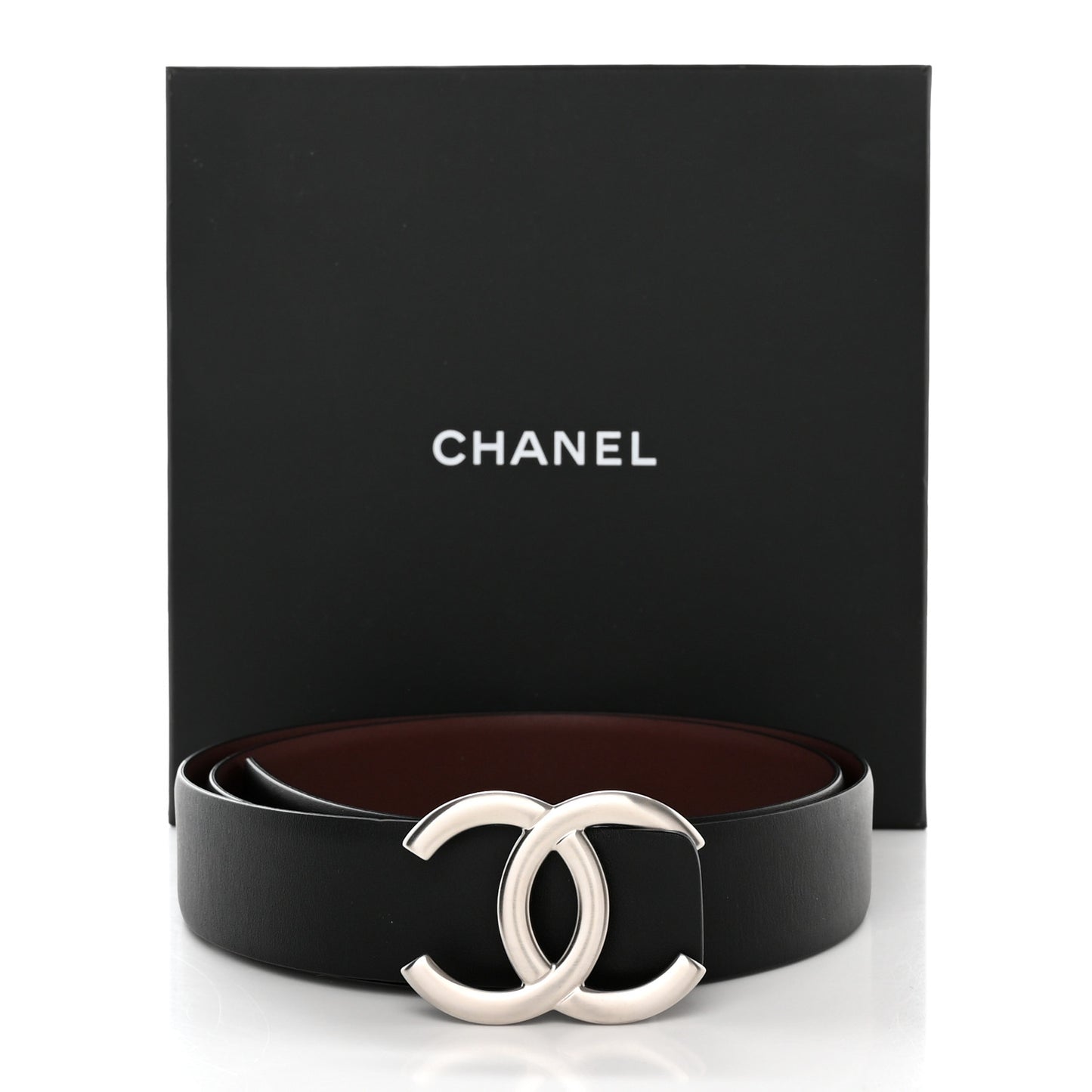 Calfskin CC Reversible Belt 85 34 Black Burgundy