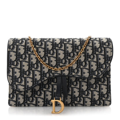 Christian Dior Oblique Saddle Chain Pouch Blue 1 of 9