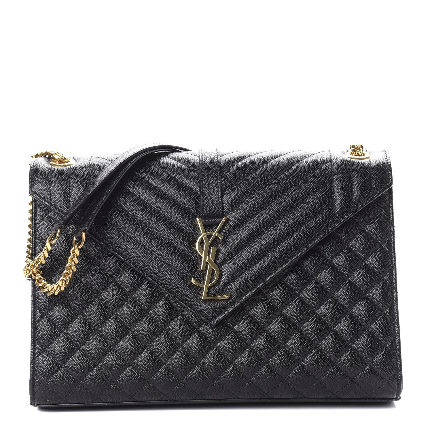 Saint Laurent Grain De Poudre Textured Mixed Matelasse Large Triquilt Monogram Satchel Black 1 of 10