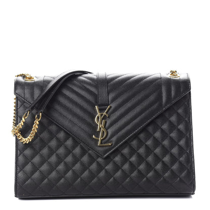 Saint Laurent Grain De Poudre Textured Mixed Matelasse Large Triquilt Monogram Satchel Black 1 of 10