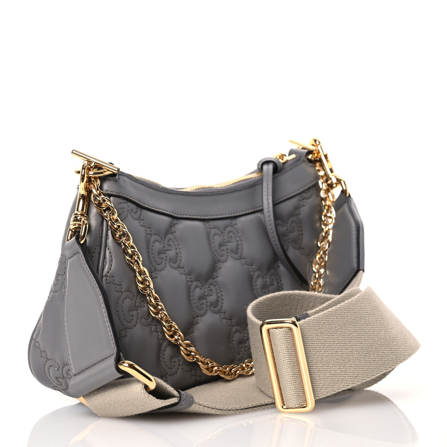 Calfskin GG Matelasse Chain Handbag Dusty Grey Natural
