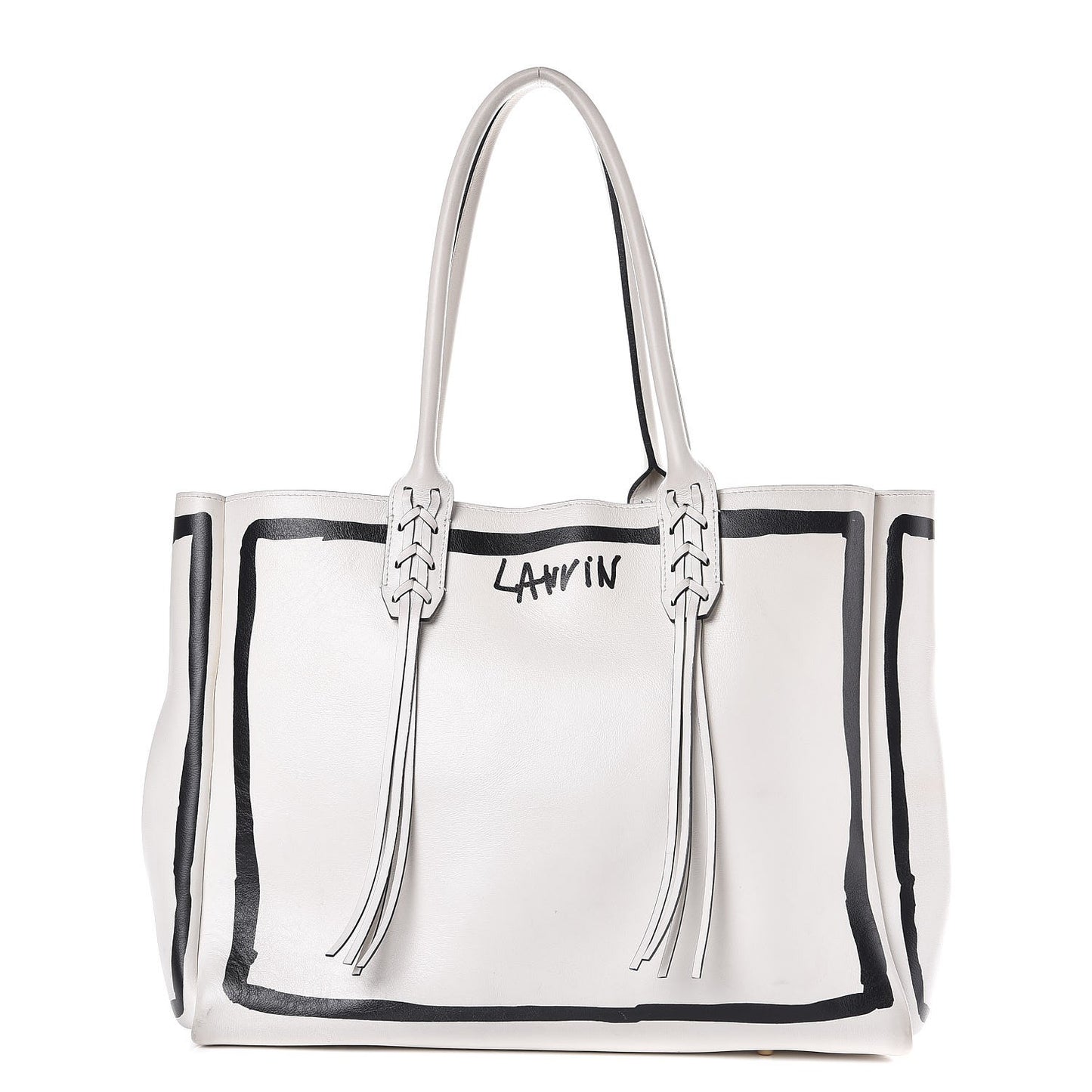 Smooth Calfskin Printed Small Fringe Shopper Tote Black White