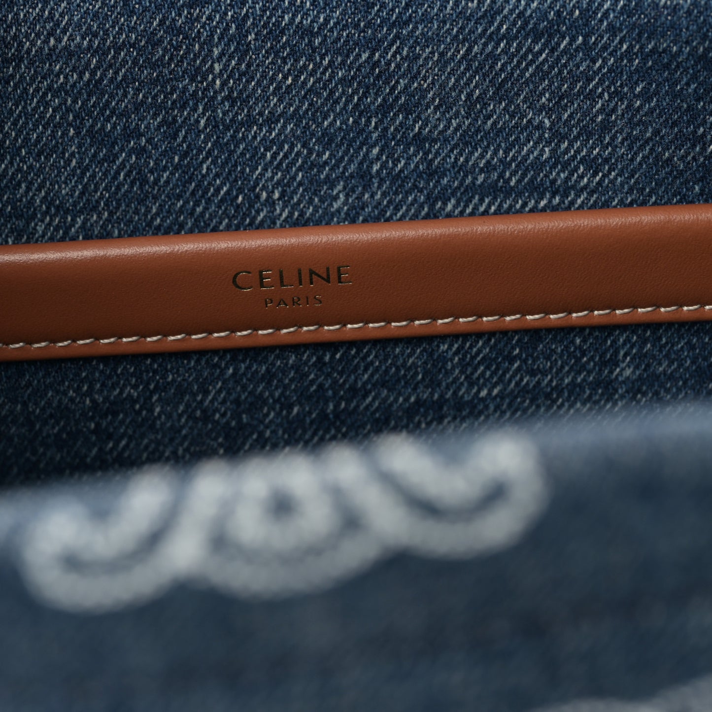 Denim Calfskin Triomphe Print Cabas Blue Tan