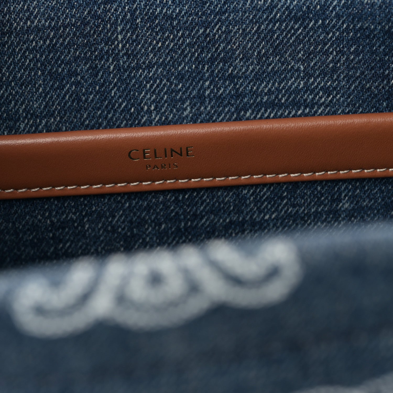 Celine Denim Calfskin Triomphe Print Cabas Blue Tan 6 of 9