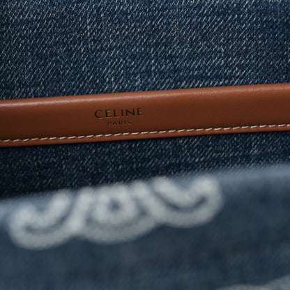 Celine Denim Calfskin Triomphe Print Cabas Blue Tan 6 of 9