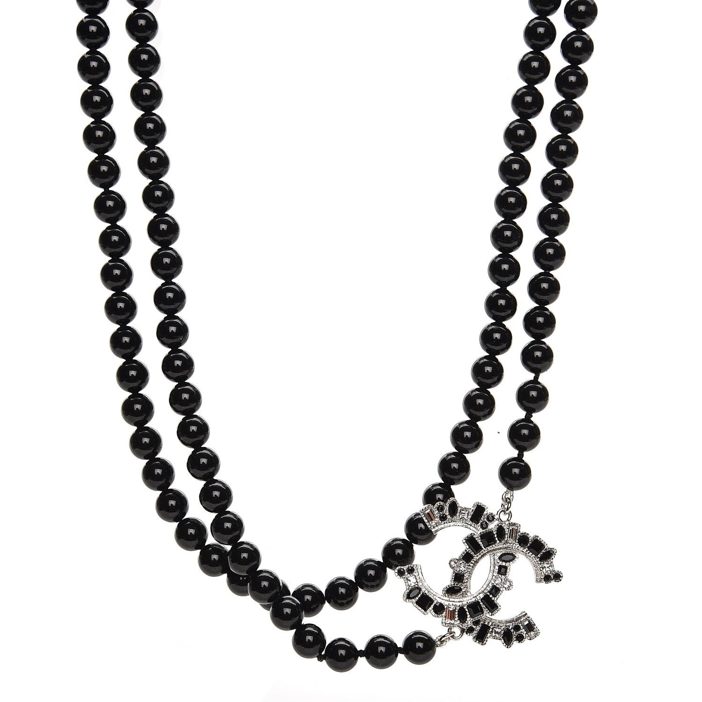 Ruthenium Baguette Crystal CC Beaded Long Necklace Black