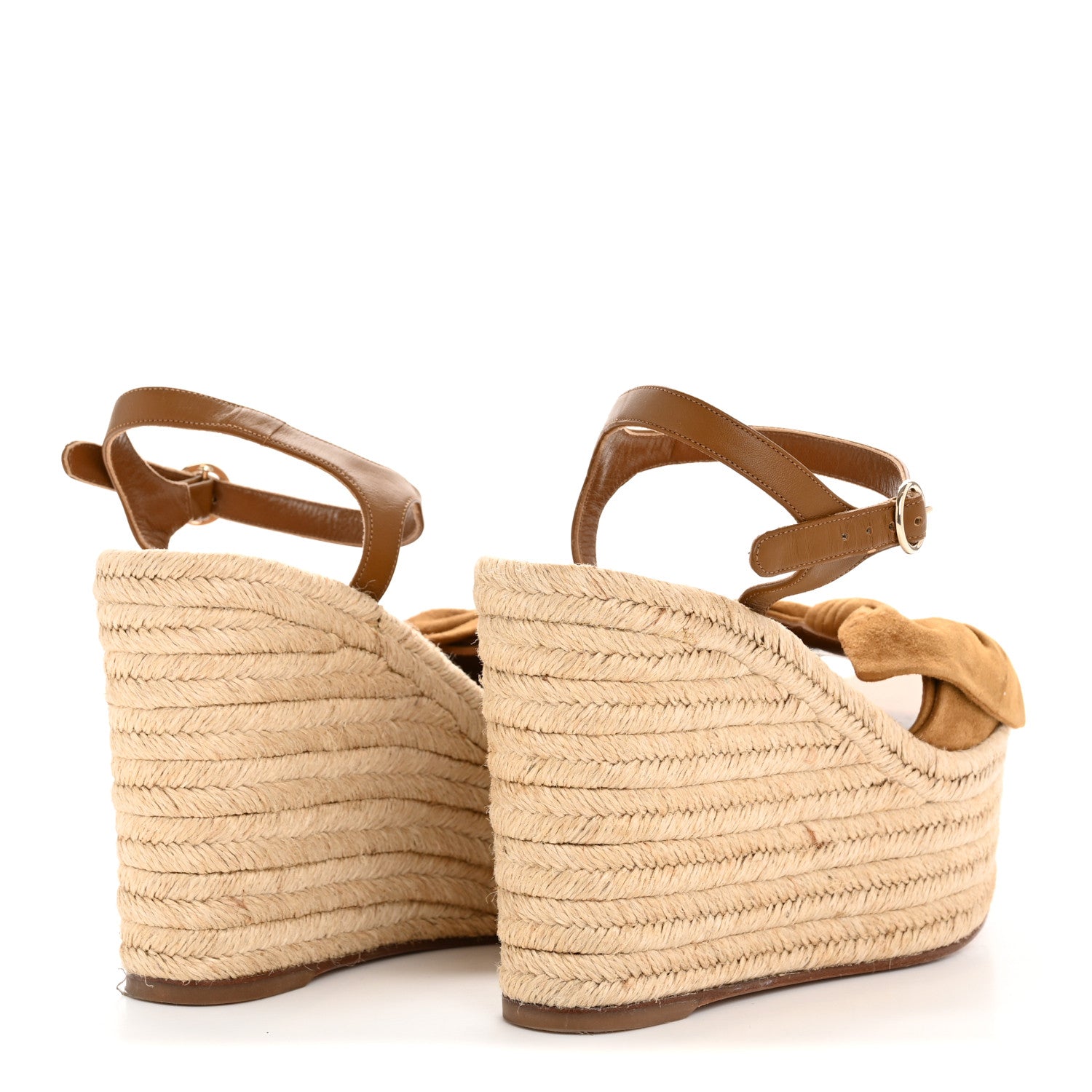 Valentino Garavani Suede Calfskin Tropical Bow Espadrille Platform Wedge Sandals 36 Brown 5 of 10