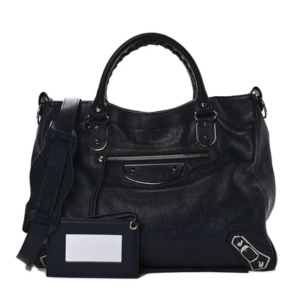 Balenciaga Chevre Silver Metallic Edge Hardware Velo Bleu Nuit Dark Sea 1 of 9